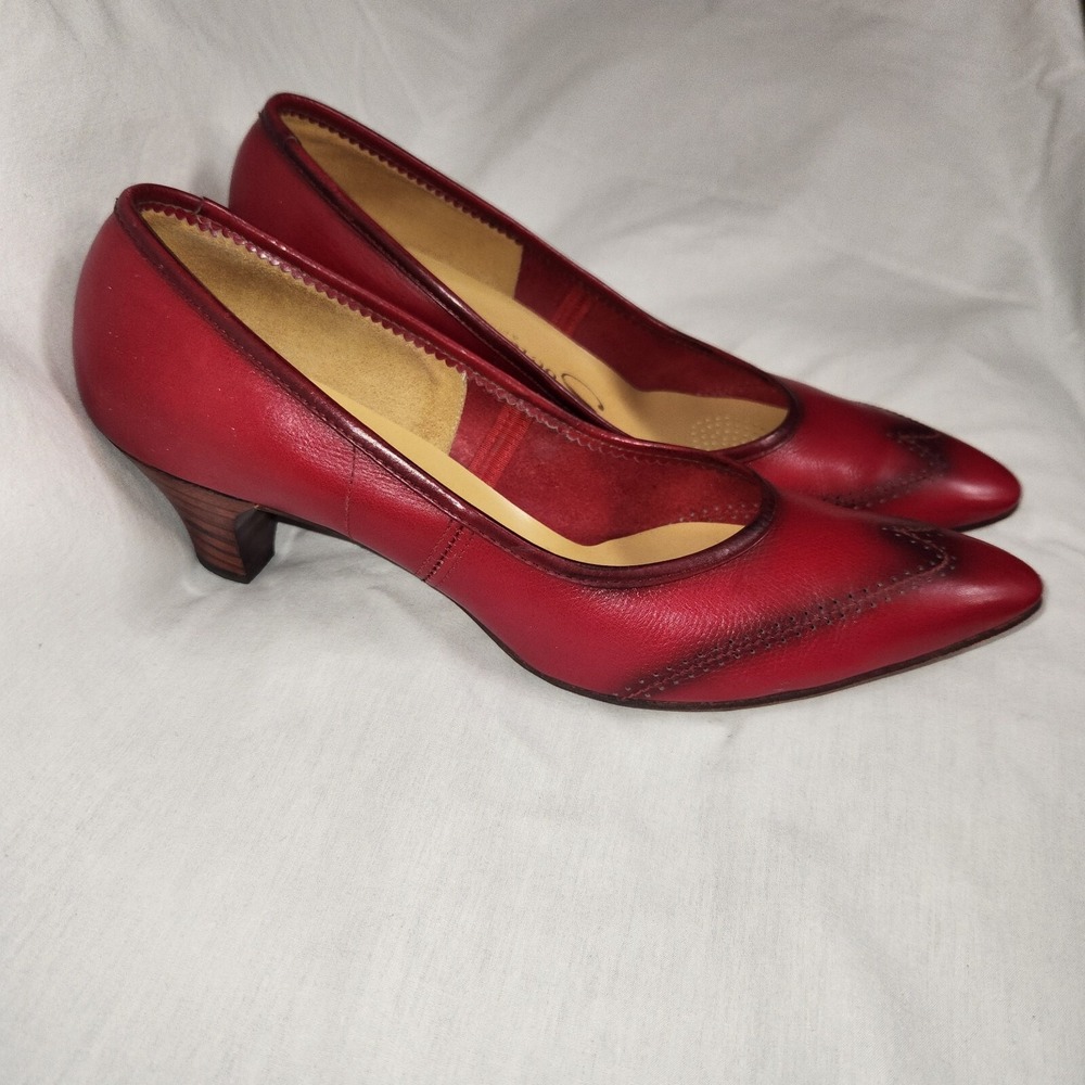 Vintage Red Leather Brogue Kitten Heels -Socialites a Red Cross Shoe Women's 7